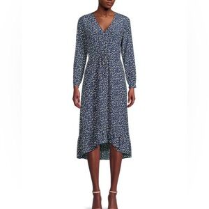 Rails Jade Navy Ditsy Floral Crepe Stretch Midi Dress Size M